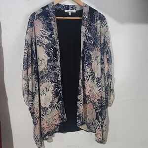 Black Rainn Women's Boho Colorful Sheer‎ Printed Kimono Style Cover. size Medium
